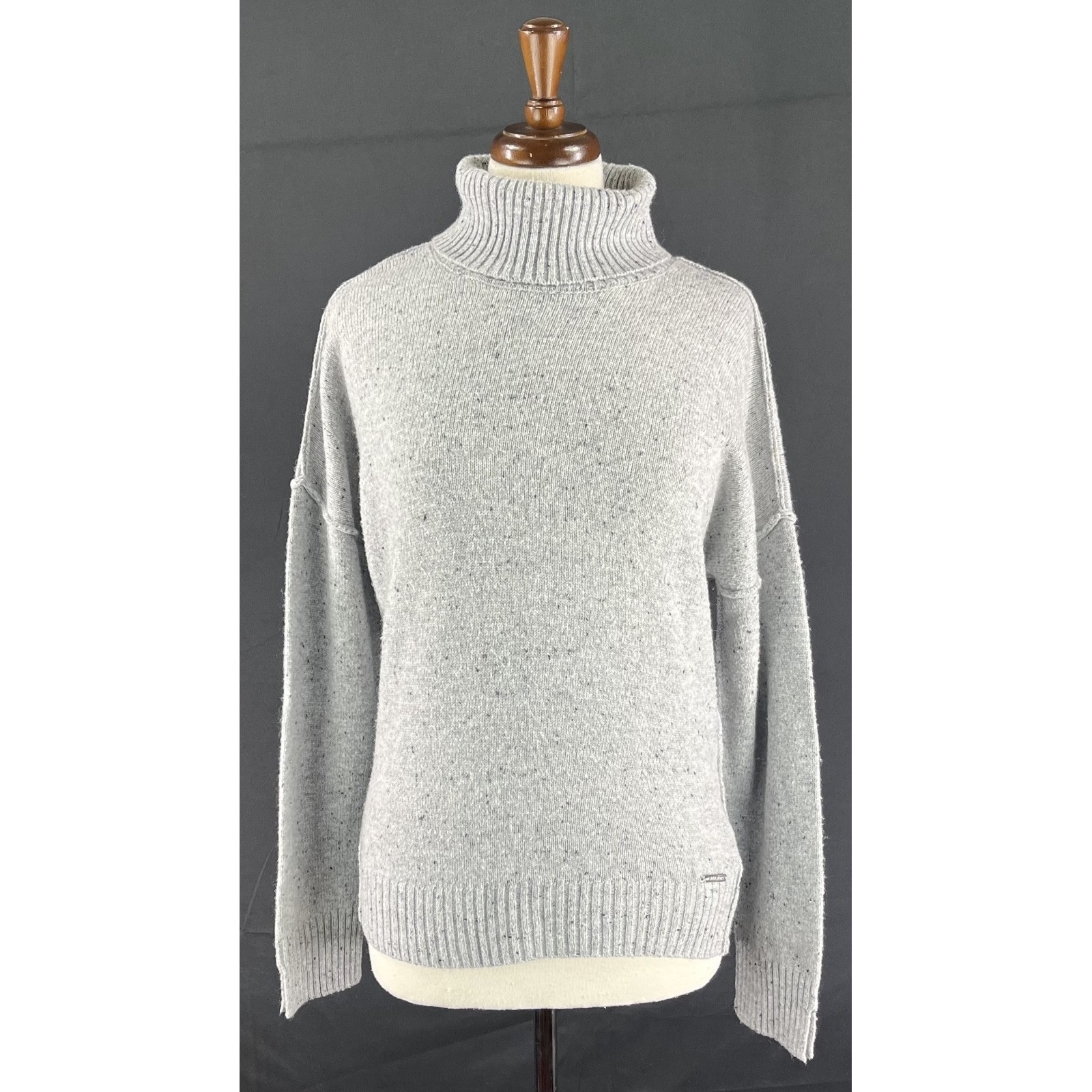 Euc Michael Kors Gray Donegel Wool Turtleneck Sweater Split Hem Pullover Size L